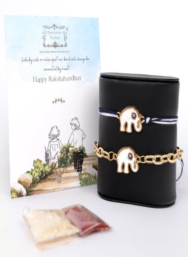DECORATIVE BUCKETS Rakhi for kids |Sibling rakhi |Rakhi combo |rakhi for brother kids|rakhi for sister| |kids rakhi |rakhi for boys |evil eye rakhi| elephant rakhi| (ELEPHANT EVIL EYE PAIR RAKHI) - Image 5
